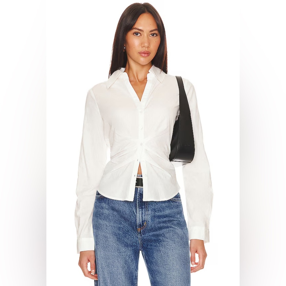 PAIGE Women’s Alera Pleated Button Down Cotton Shirt in White (Size Large)